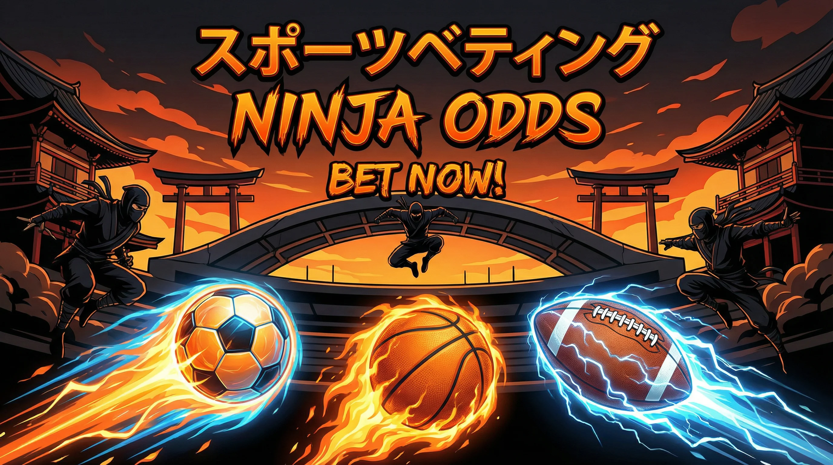 Apuestas deportivas con temática ninja y balones en llamas